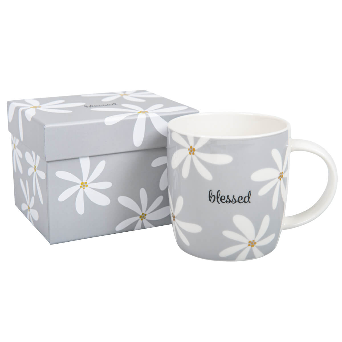 Kaffeetasse, Tasse, Blumenmuster, grau, Geschenkset, Tasse, Becher, Porzellan, Blumenmuster, Textil?