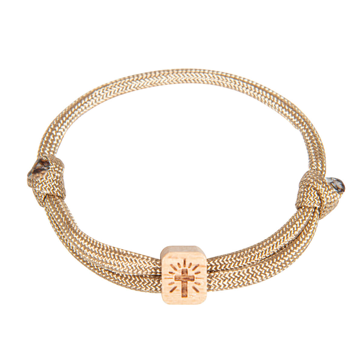 Armband, Band, Holzperle, Kreuzsymbol, Beige, Armband, Gold, Gewebt, Knotig, Perle