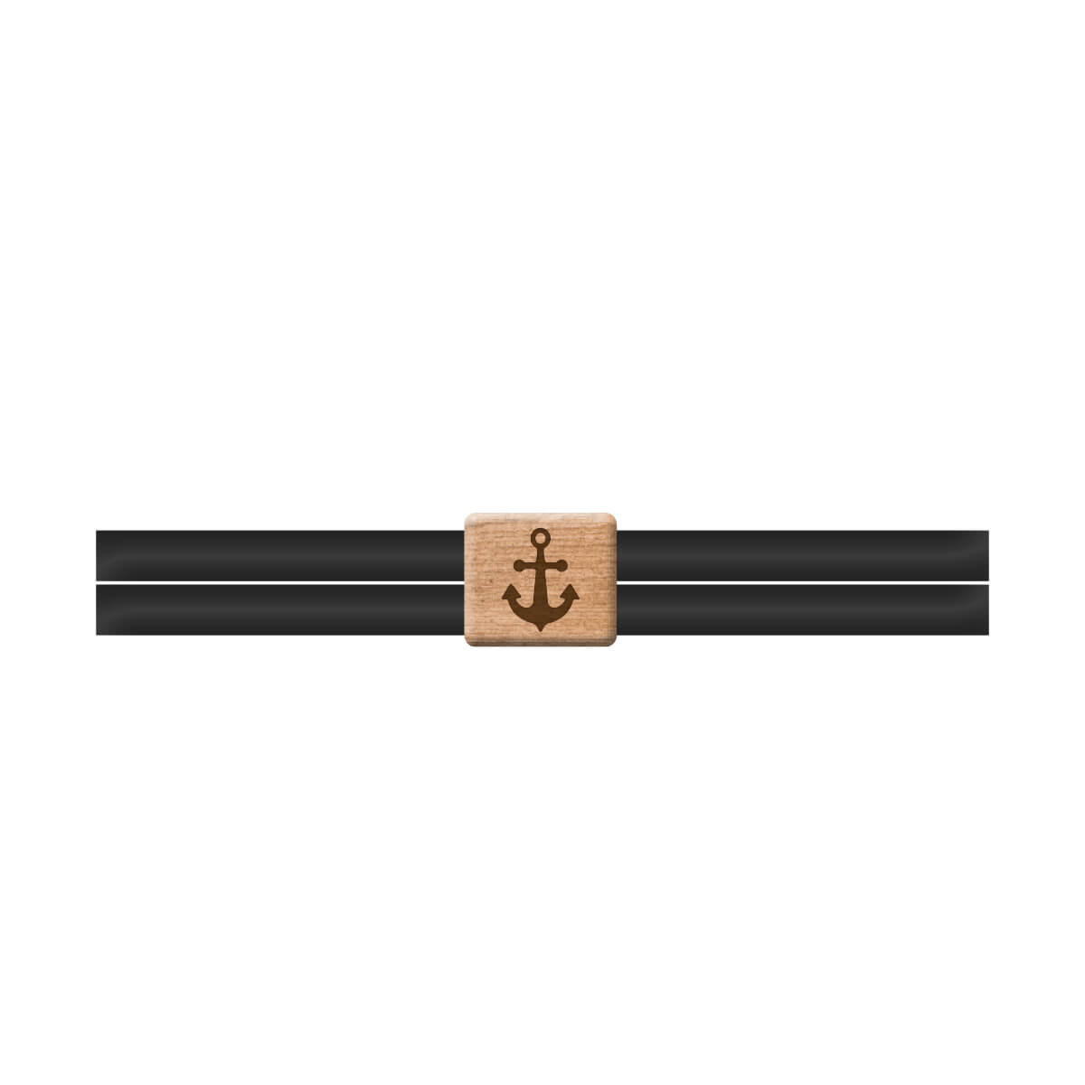 Halskette, Anker-Logo, Schwarz, Tapeleine, Holzanhänger