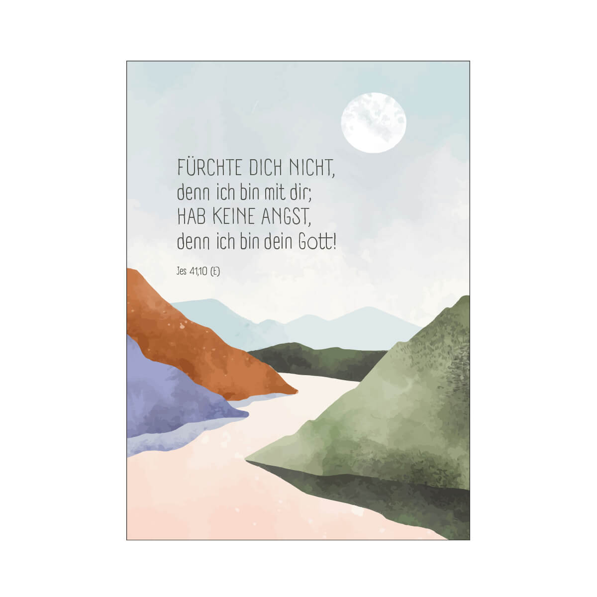 Poster, Bibelvers, Landschaft, Hügel, Kunstdruck