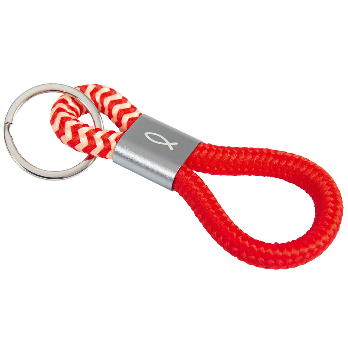 Schlüsselanhänger, Rotes Seil, Geflochtenes Seil, Metallkragen, Schlaufe