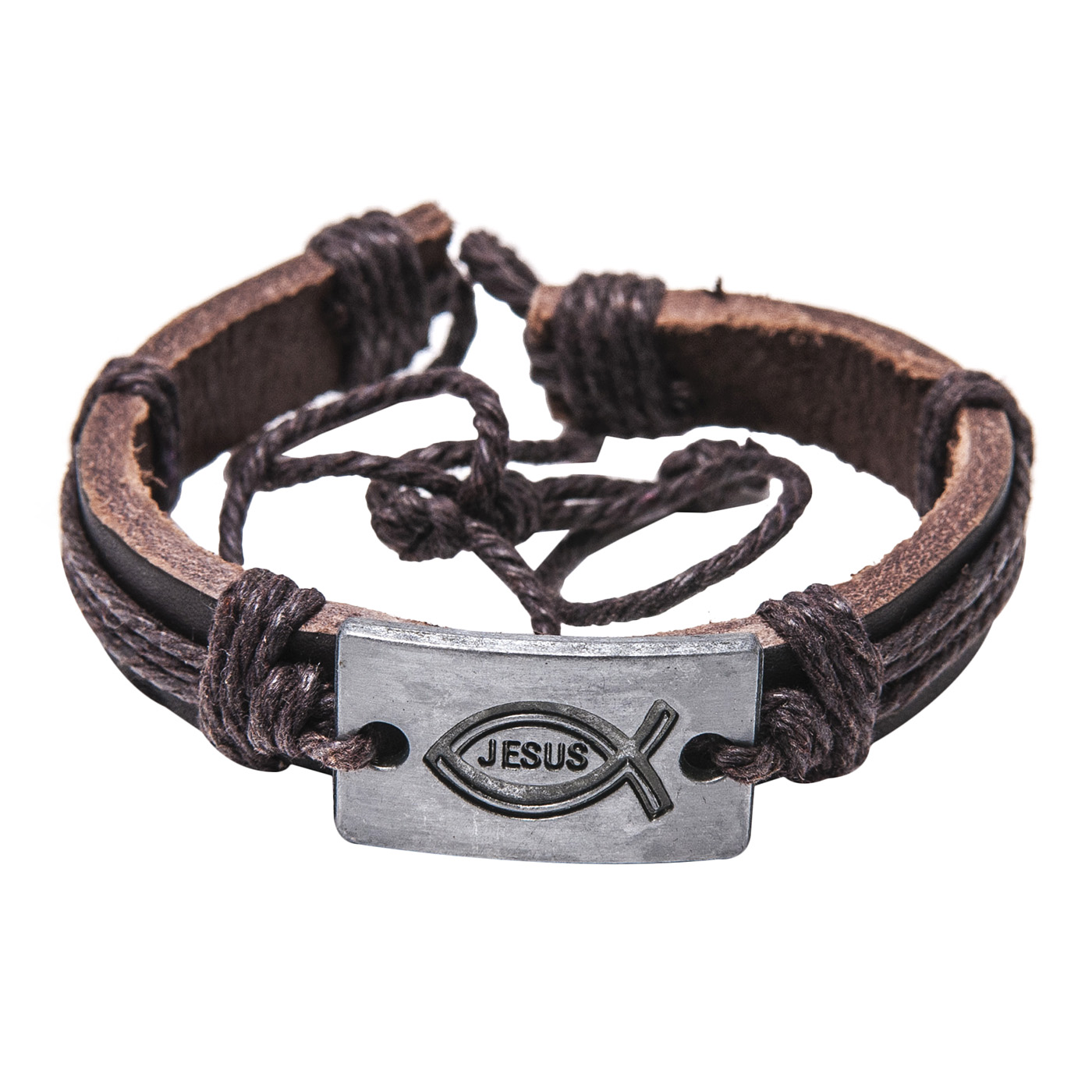6065-Armband Leder Armband Jesus Fisch