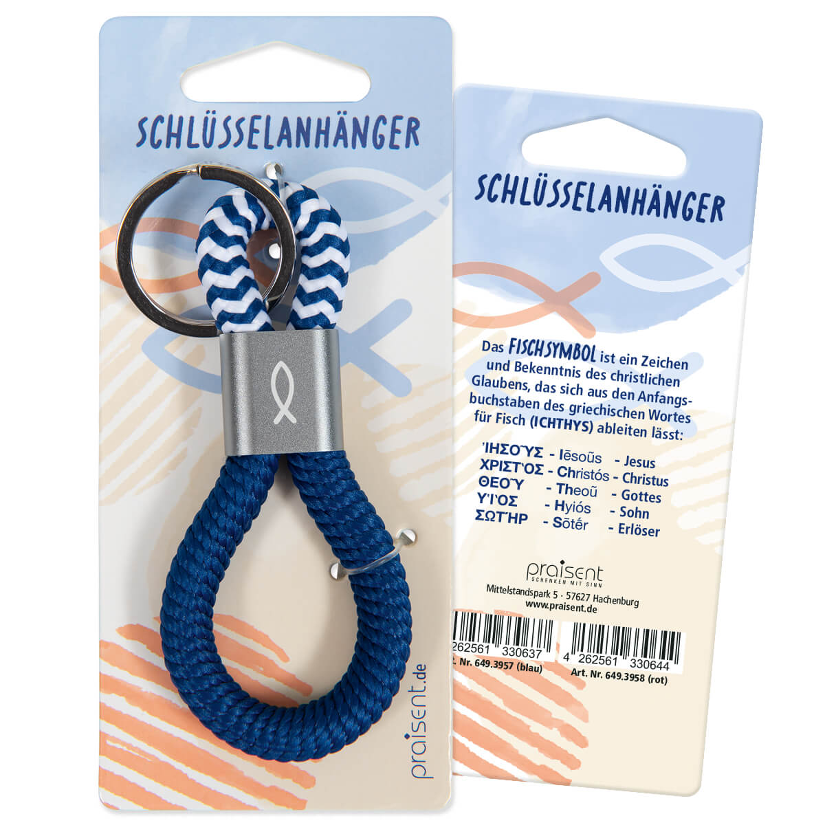 Schlüsselanhänger, Kordelkette, Blau, Rund, Metall