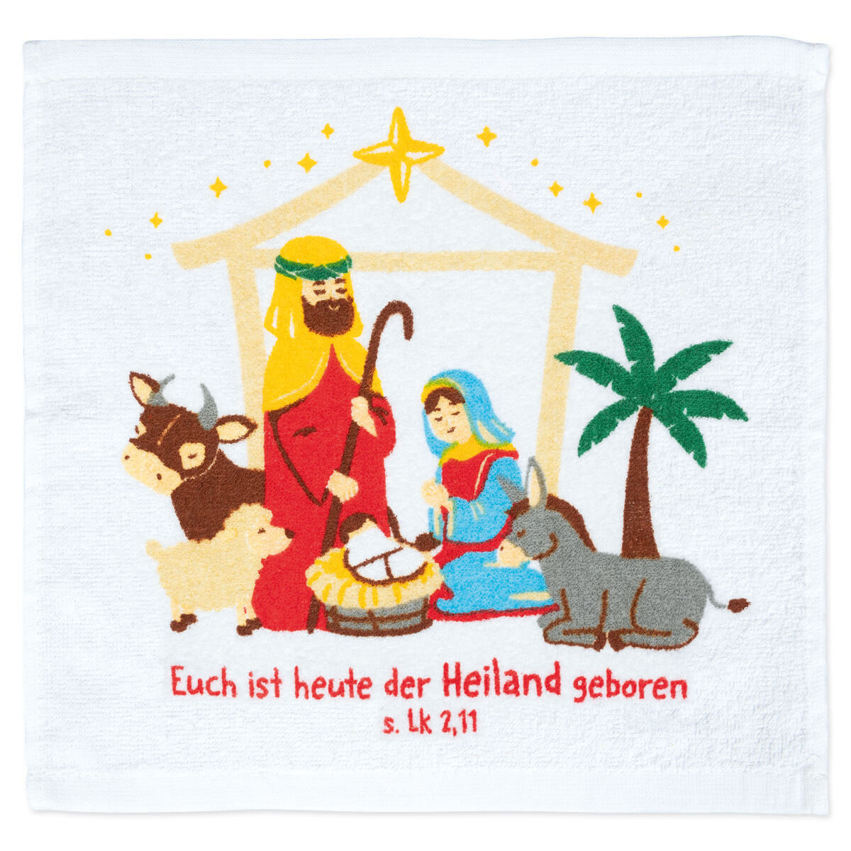 Weihnachtskrippe, Krippenspiel, Jesuskind, Tierfiguren, Sternenhimmel