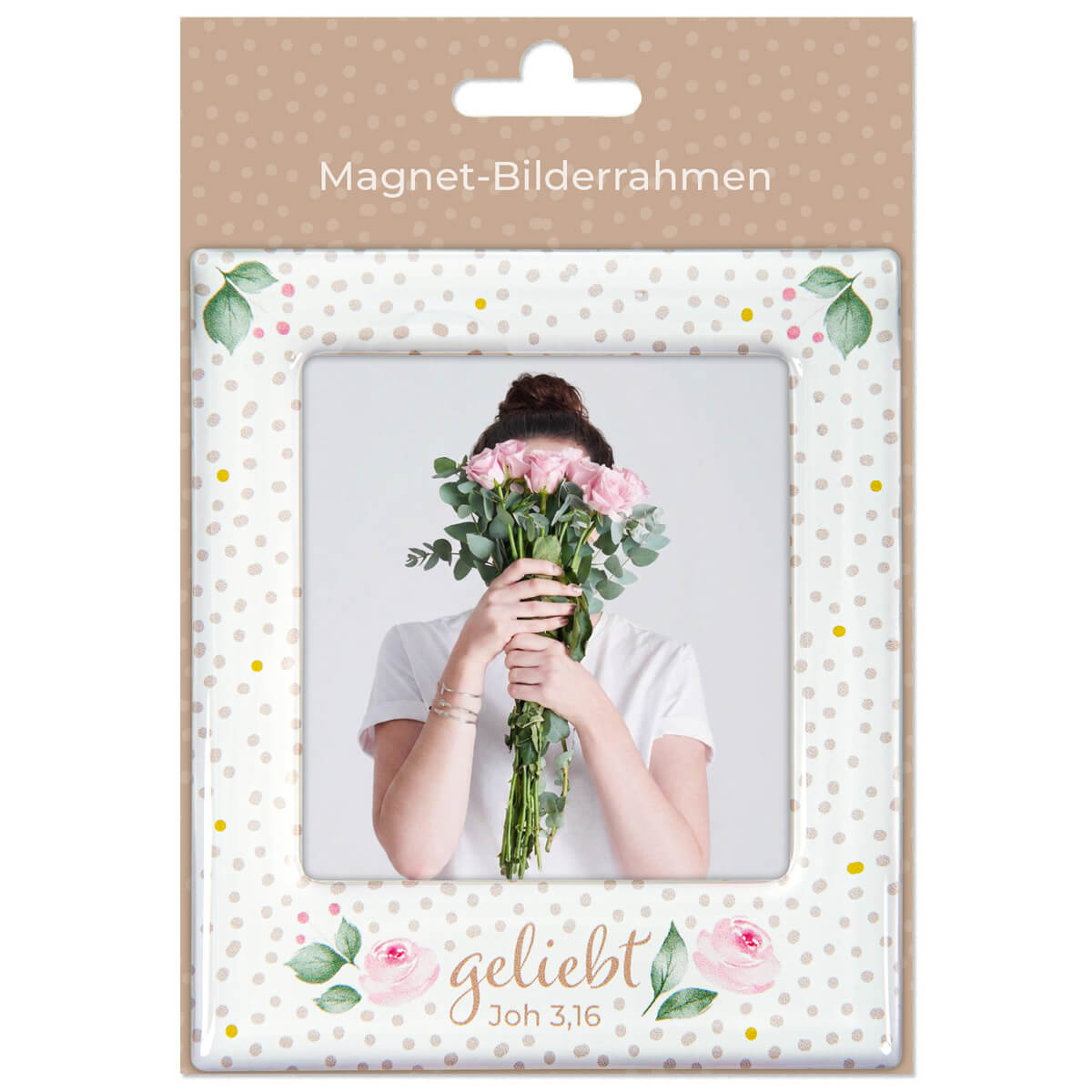 Magnet-Bilderrahmen, Fotosrahmen, Rosa Blumen, Pflanzenmotiv, Gerahmt