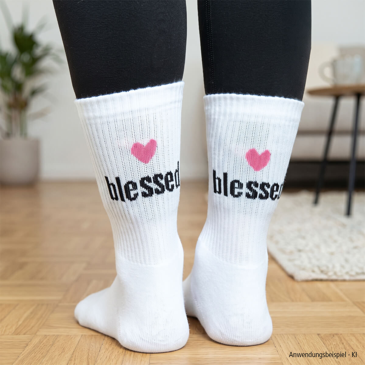 Socken, Kniehoch, Weiß, Herz, Bedruckt