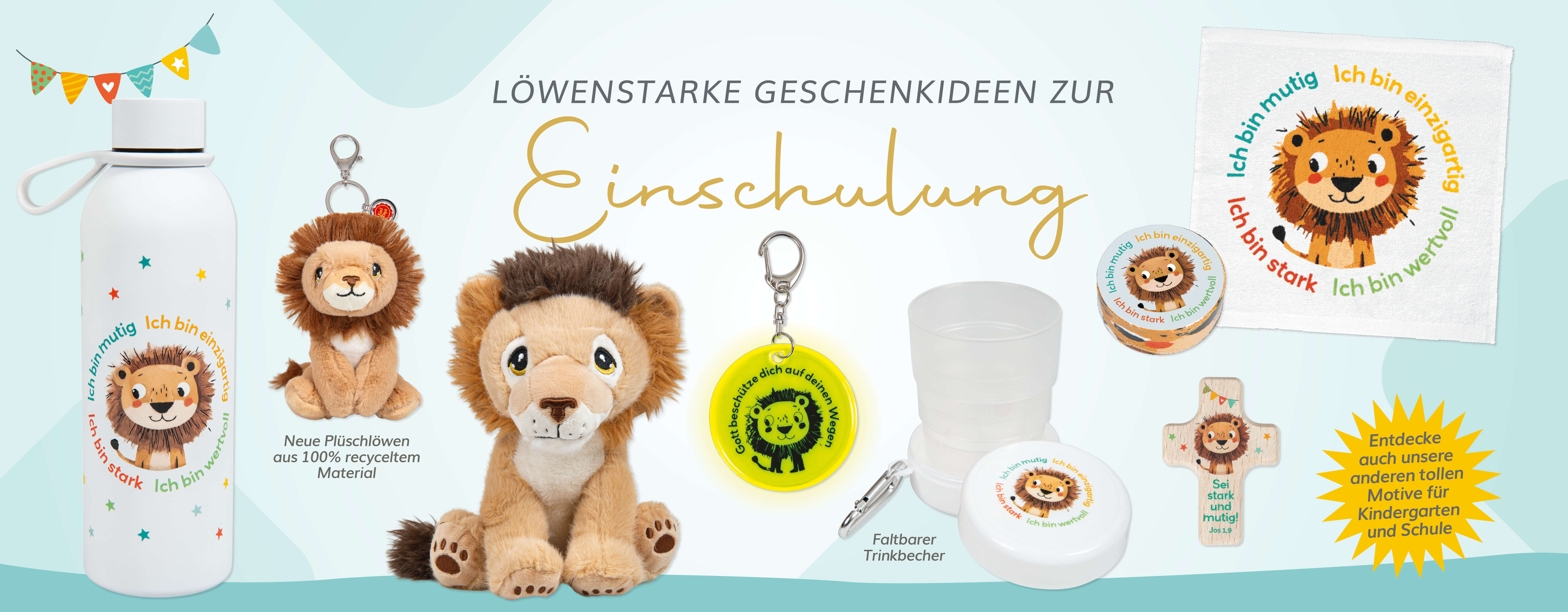 Essen, Mittagessen, Mahlzeit, Löwenmotiv, Spielzeug-Löwe, Kleidung, Trinkflasche, Aufkleber