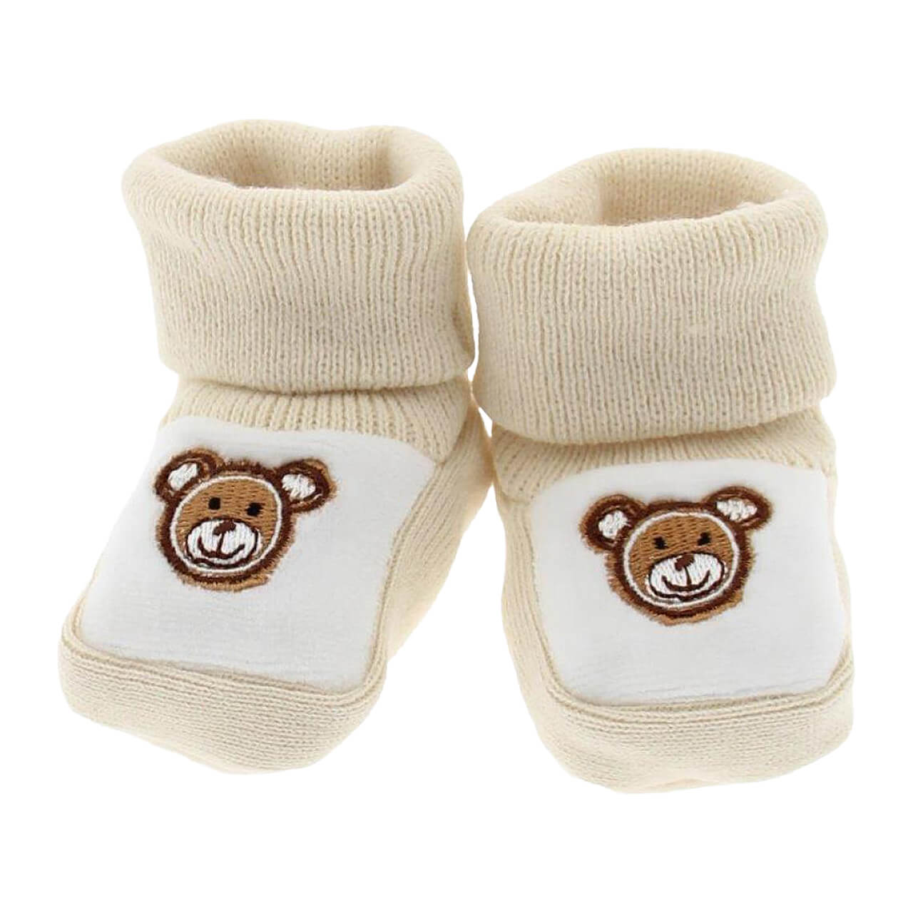 Baby Schuhe, Kleinkind Stiefel, Bären-Applikation, cremefarben, Strickstoff
