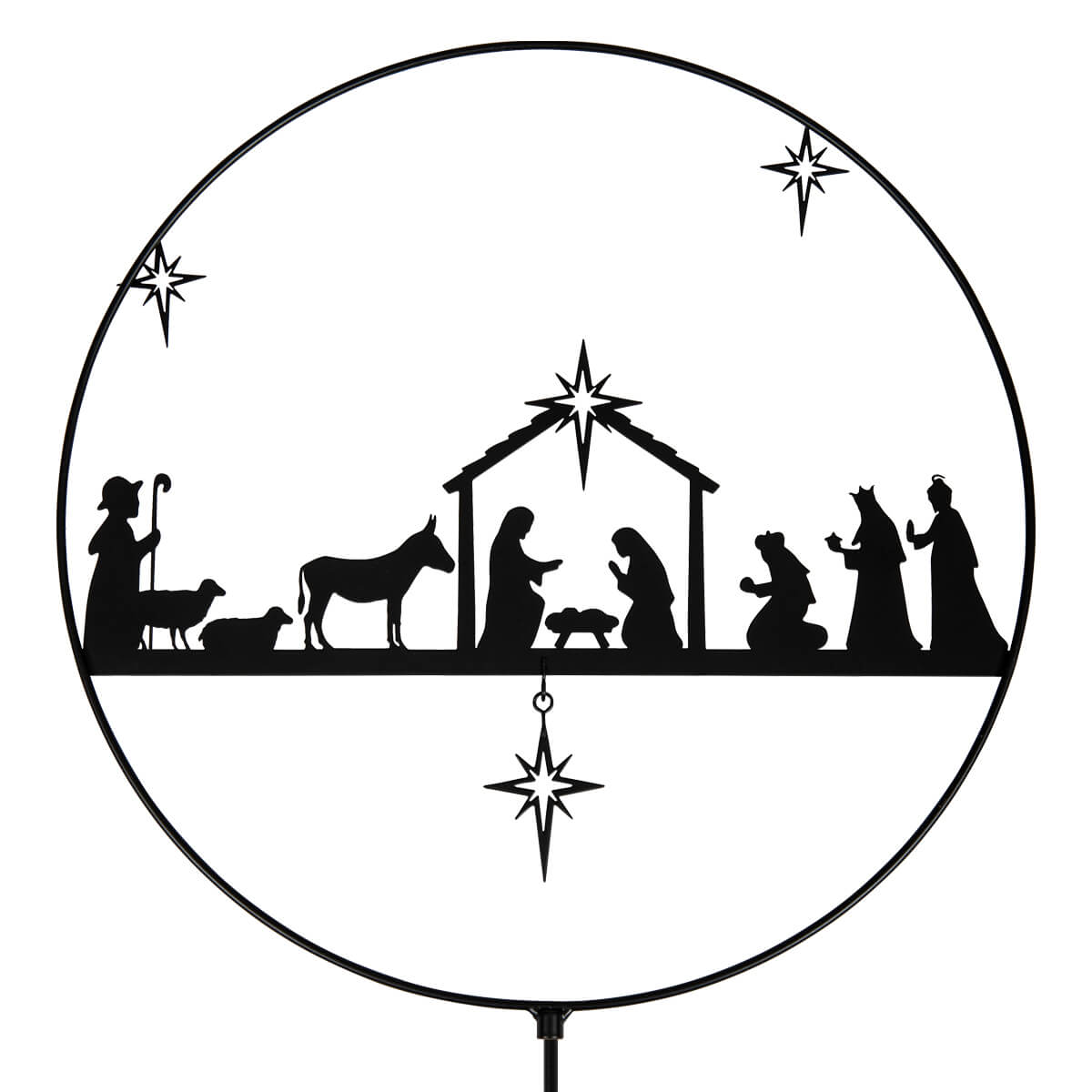 krippenfigur, stille-nacht-szene, weihnachtskrippe, silhouette, sternenkreis