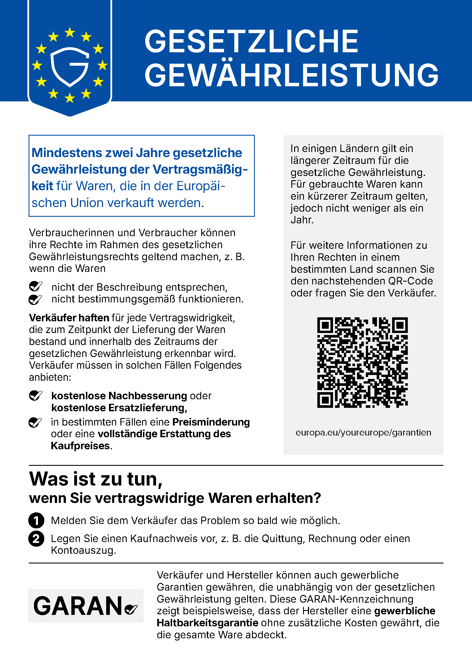 garantiedokument, gesetzliche-gewährleistung, qr-code, garantie-schild, hinweis-text