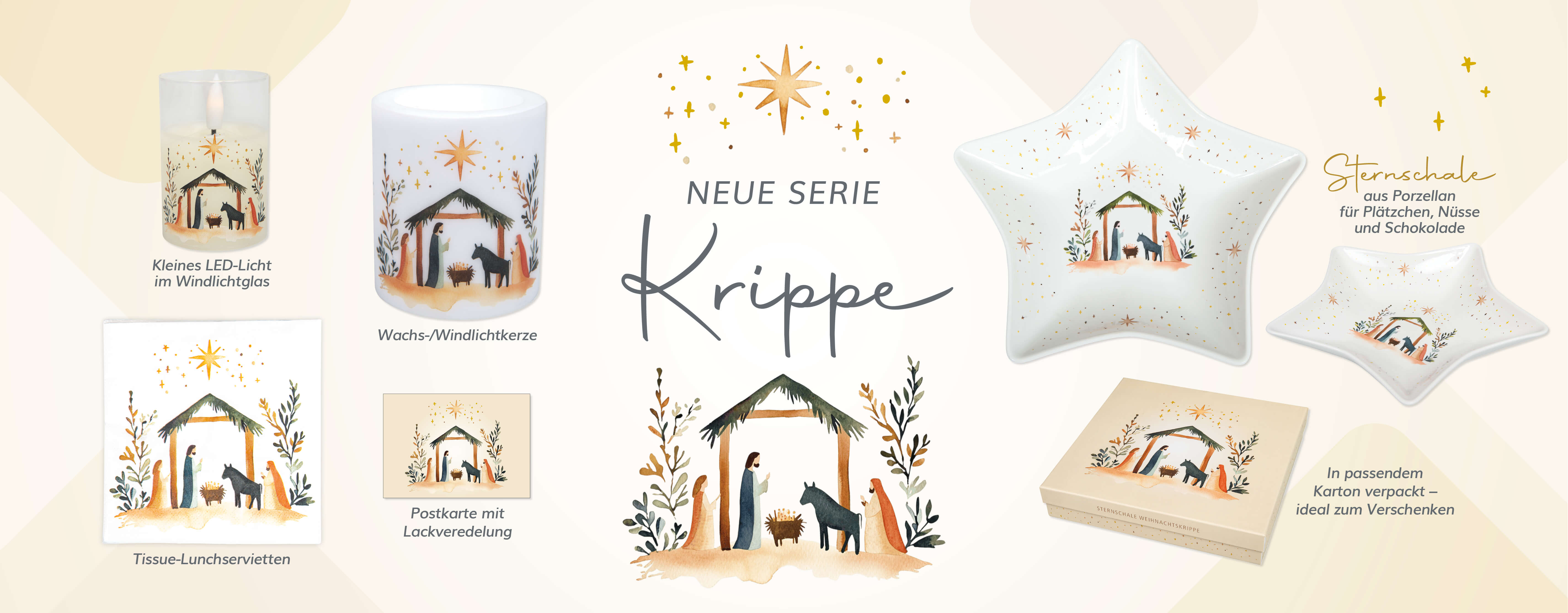 Sternschale, Porzellan, Krippenmotiv, Sternform, Weihnachtsdekoration
