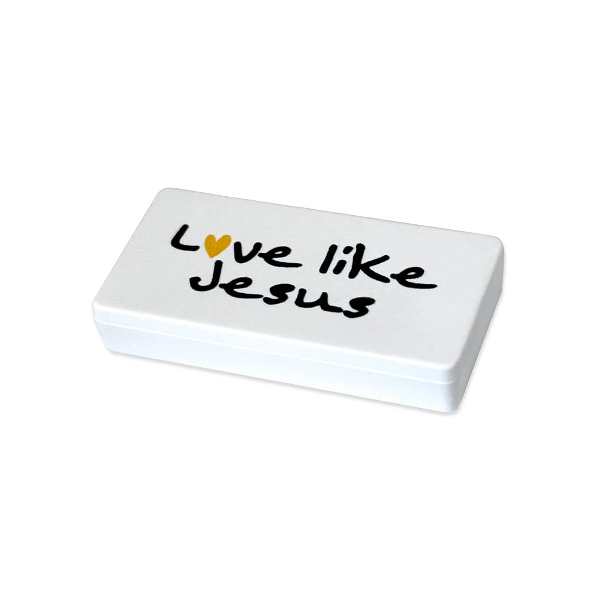 Lippenbalsam, weiße Dose, rechteckige Dose, Textgrafik, Love like Jesus