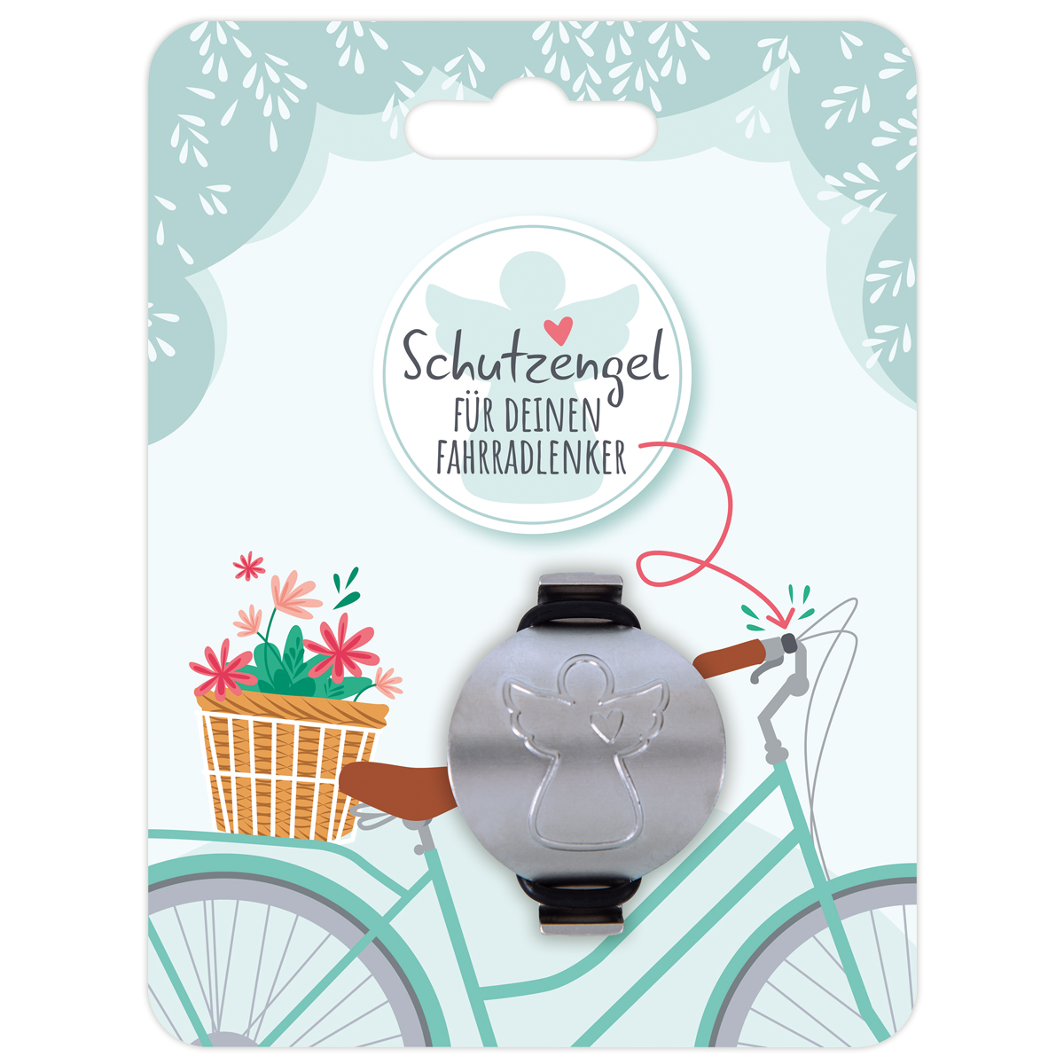 Schutzengel, Fahrradanhänger, Blumenkorb, Fahrrad, Sticker?, Fahrradklingel, Schutzengel, Bügelschloss, Metallring, Fahrradzubehör