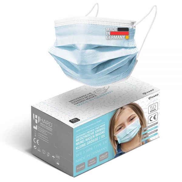 50 Stück Medizinische Mundschutz-Maske für Kinder Typ II R blau