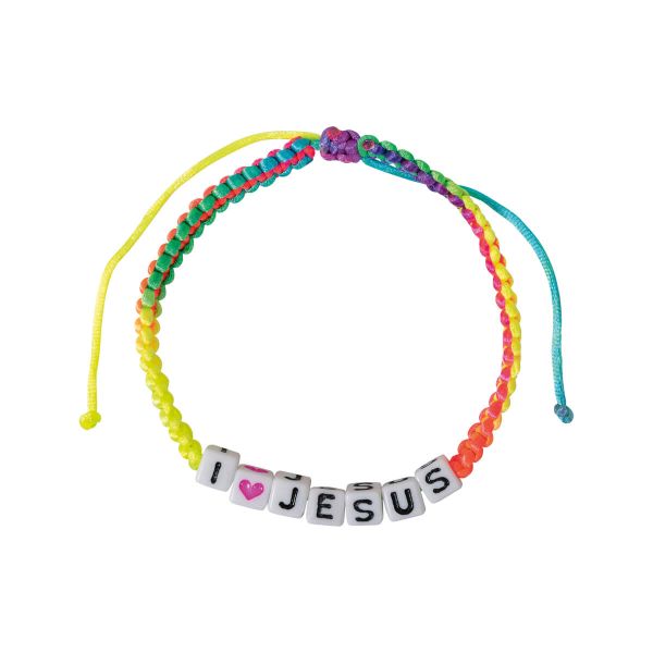 Textil-Armband mit Würfelbuchstaben I love Jesus