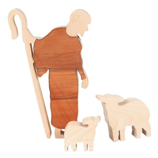 Set Hirte mit Schafen aus Holz - groß
