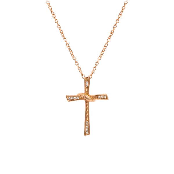 Halskette mit Anhänger Kreuz rosé